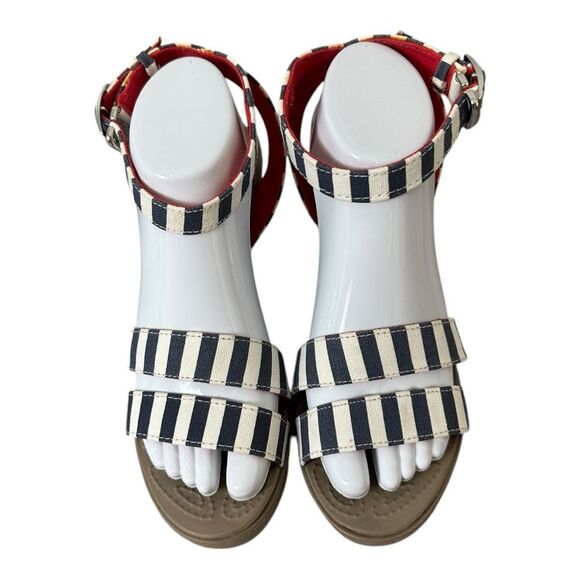 CROCS Navy and White Striped Wedges - Picture 3 of 9